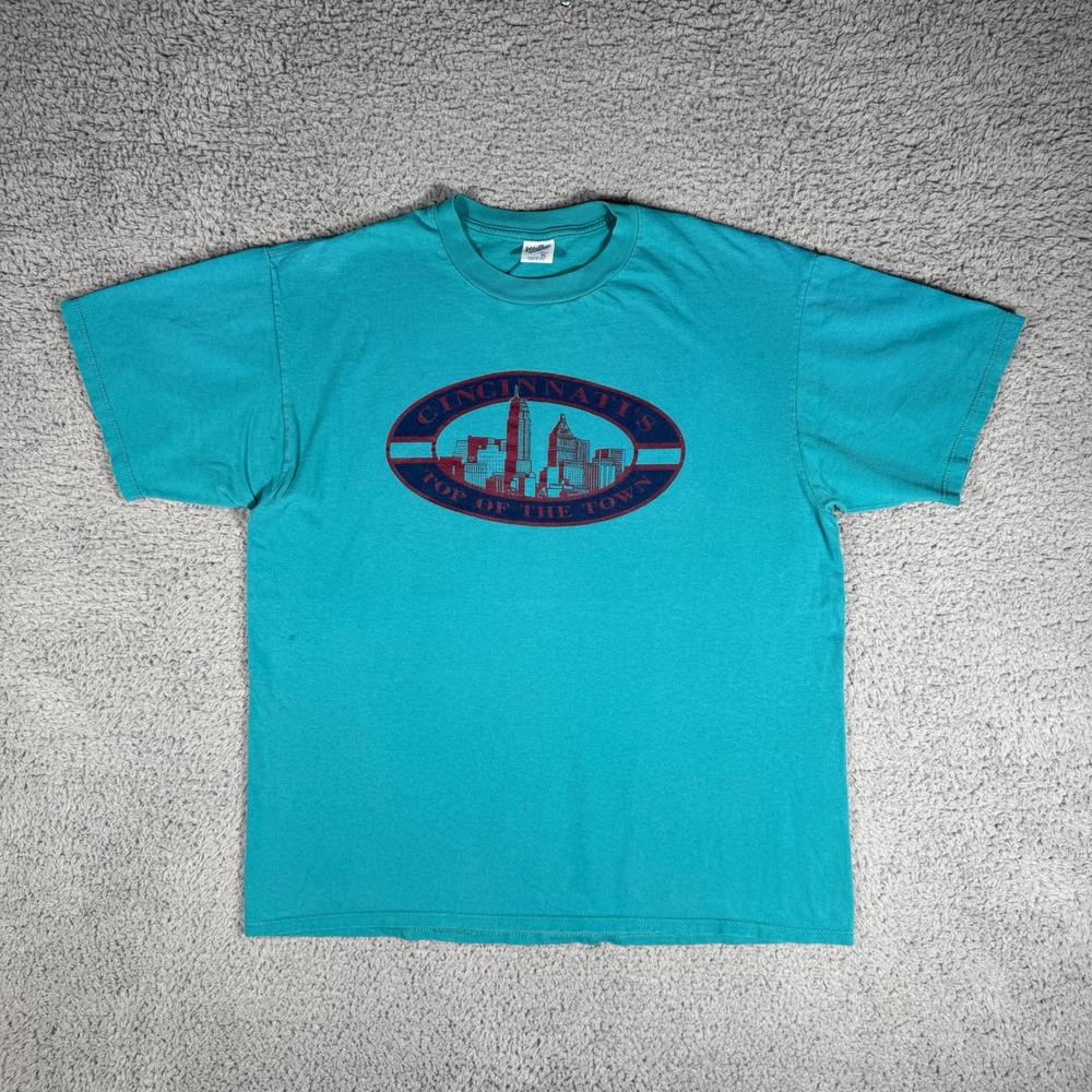 Vintage 90s Cincinnati T-shirt Size XL Top Of The Town Tourism Attractions